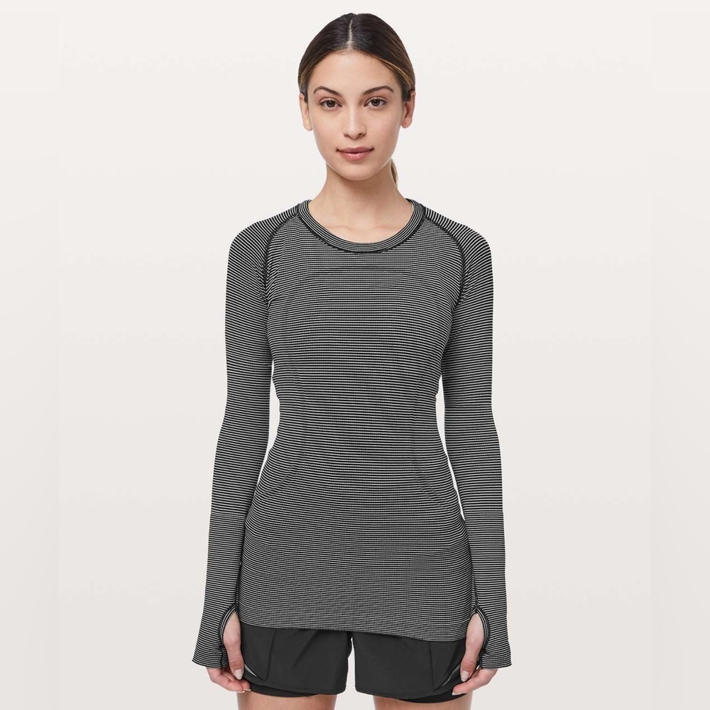 Lululemon Swiftly Tech Long Sleeve Crew White / White / Black (Striped) Size 6
